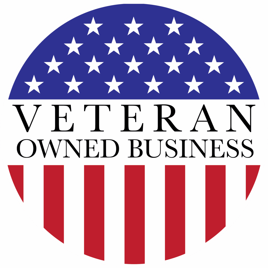 Emblem signifying a veteran-owned business with patriotic stars and stripes.