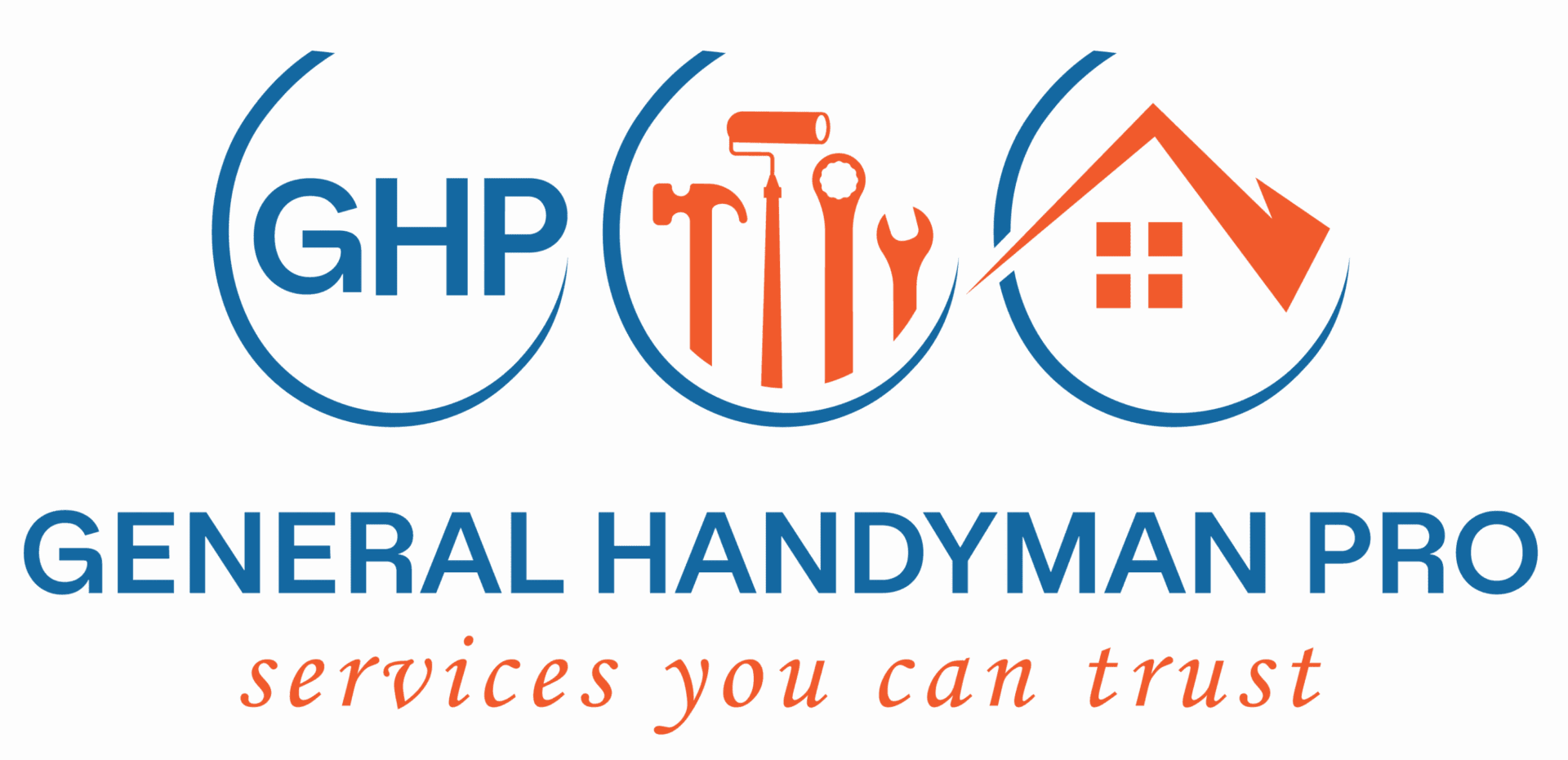 Logo for a general handyman service with tools and house icons.