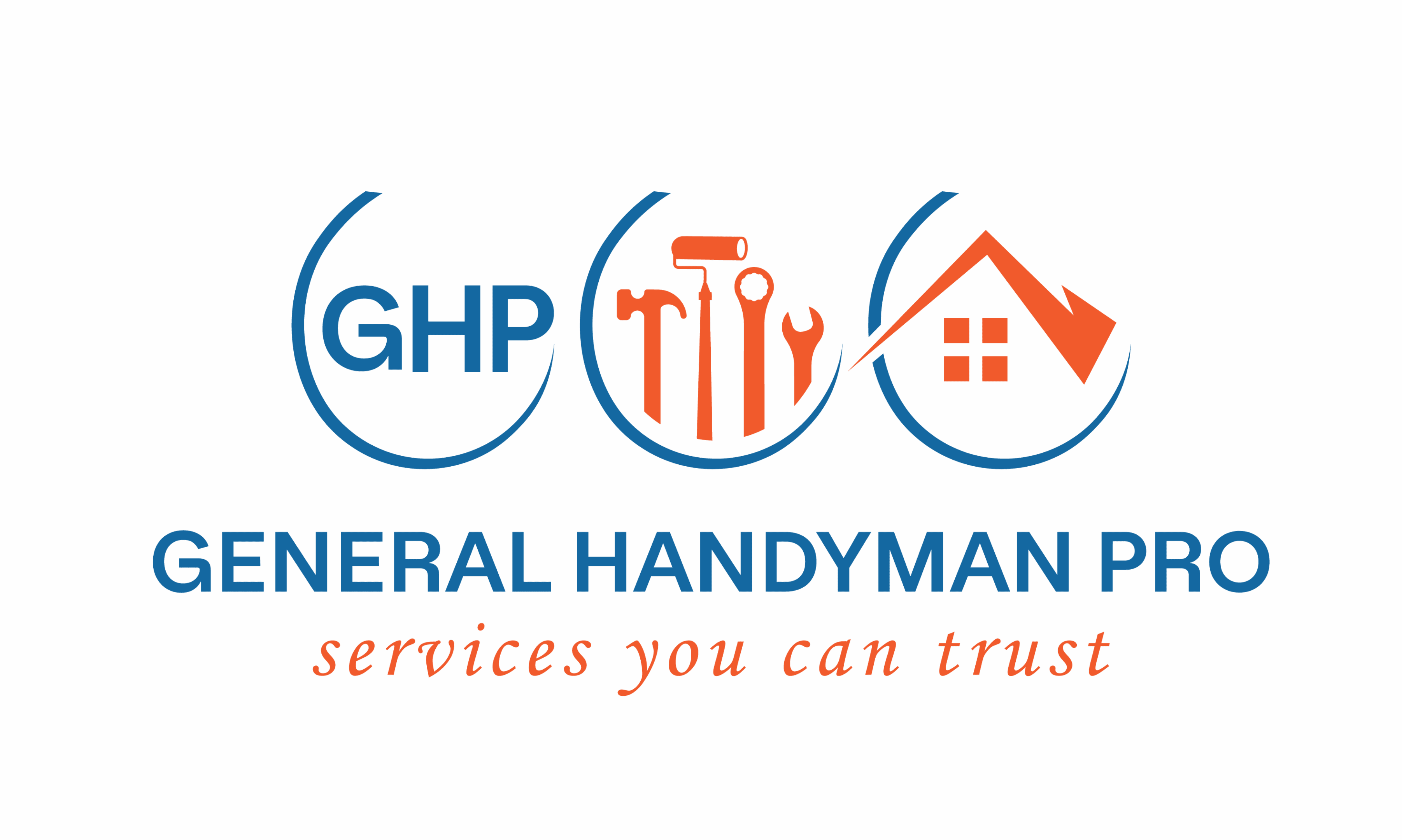 Logo for a general handyman service with tools and house icons.