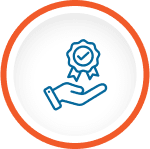 Hand holding a checkmark badge icon.