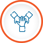 Three hands joined in unity icon.