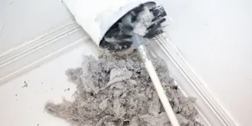 A cat playing with spilled cat litter and a stick.